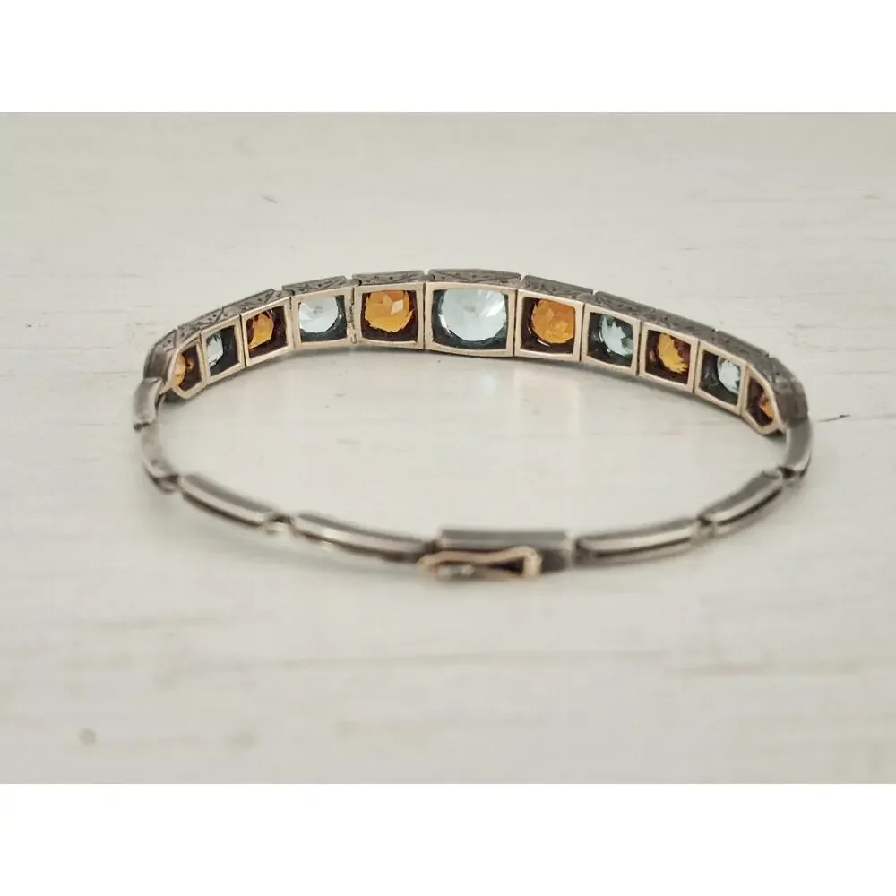 Vintage Topaz and Citrine Sterling Silver Child Size Bracelet